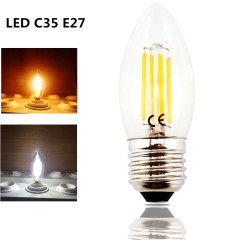 4W 220V LED C35 E27 Filament Light Bulb Medium Screw Base E27 LED Clear Glass Torpedo Shape Lamp for E27 Light Fixtrue Lighting-Pack of 4