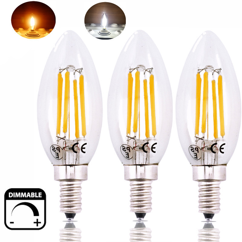 Dimmable 6W LED E12 Candle Candelabra Base LED Light C35 E12 Torpedo Shaped Filament Bulb Light 60W Incandescent Replacement Bulb-Pack of 3