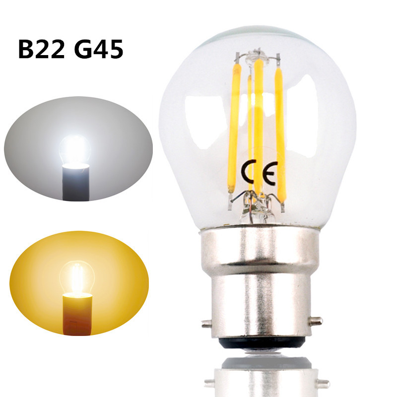 B22 G45 LED Filament Bayonet Light Bulb 4W 220V LED G45 B22 Glass Edison Retro Bulb for Ceiling Fan Chandelier Crystal Lighting-Pack of 4