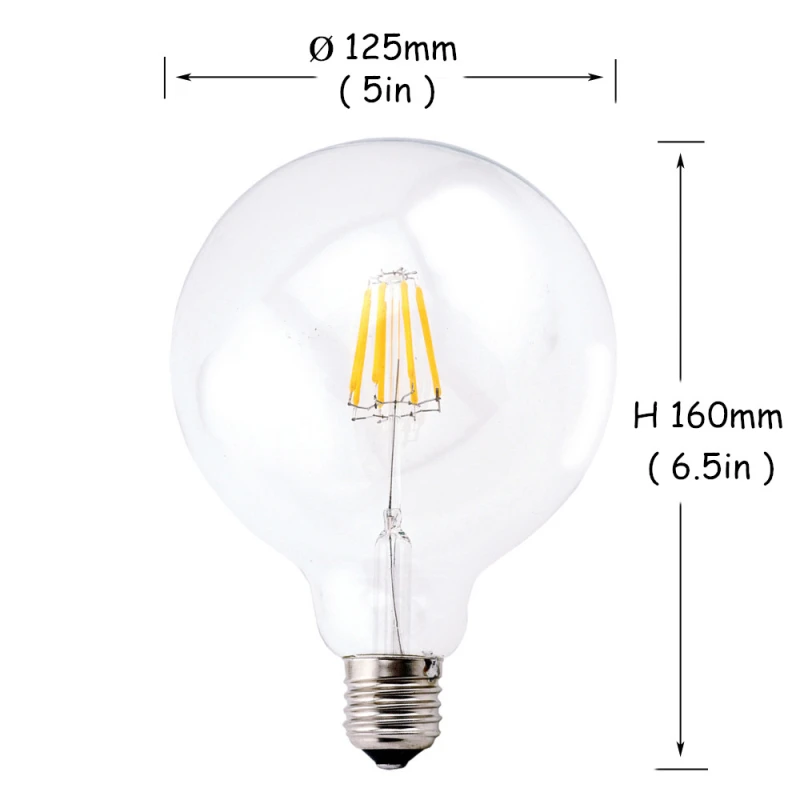 Bonlux Dimmable LED G125 Filament Light Bulb G40 Vintage Edison Glass Bulb 4W/8W E26/E27 Base Clear Glass Light Big Global Indoor Lamp