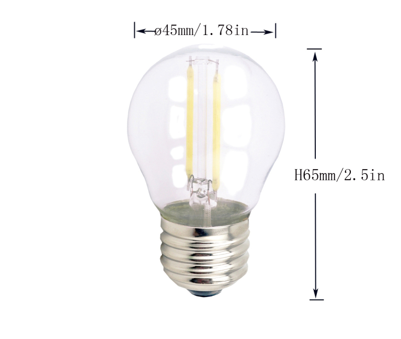 G45 E27 Screw Base LED Light Bulb 2W 4W Filament Bulb 360 Degree Beam Angle Energy Saving Glass Globe LED Lamp-Pack of 4