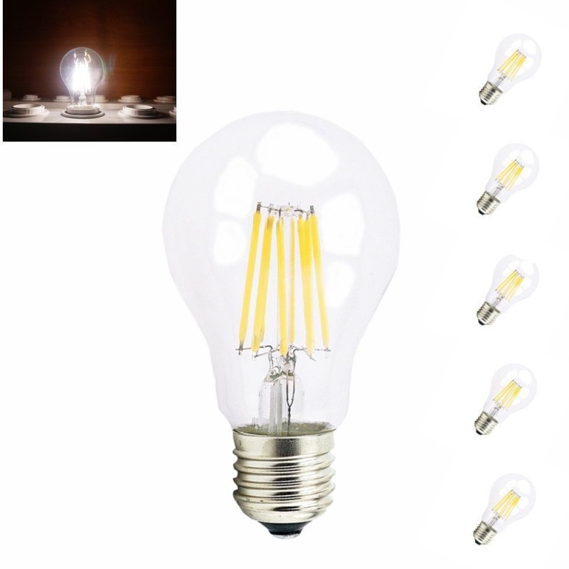 4W 8W 110V 220V A19 Medium Screw Base LED Vintage Light Bulbs Filament LED Bulb with 40W 75W Incandescent Bulb Replacement-Pack of 5