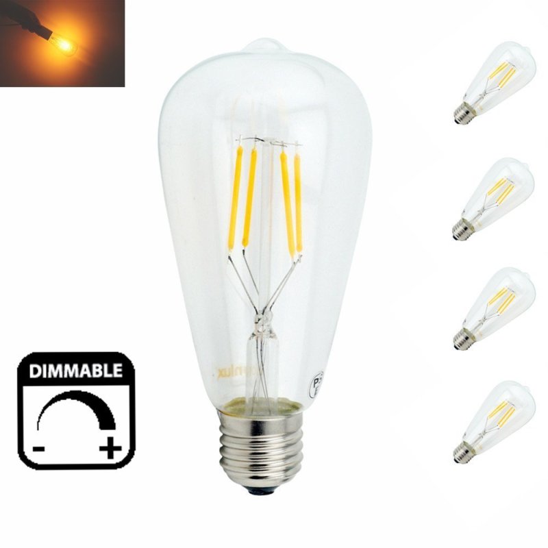 Dimmable LED ST64 4W 8W Vintage Edison Bulb Lamp E26 E27 LED Filament Light Bulb with Retro Incandescent Appearance Pack-4