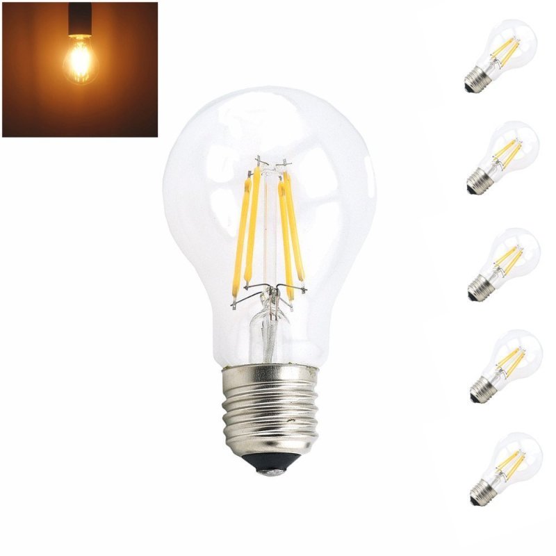 4W 8W 110V 220V A19 Medium Screw Base LED Vintage Light Bulbs Filament LED Bulb with 40W 75W Incandescent Bulb Replacement-Pack of 5