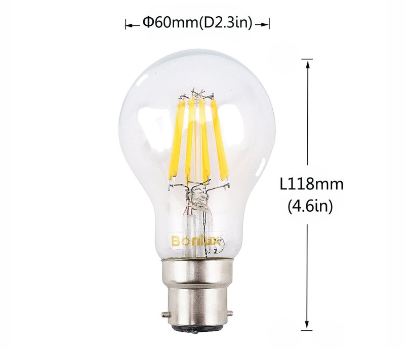 4W 8W 220V LED B22 Dimmable Filament Light Bulbs A60/A19 Bayonet Base B22 Clear Glass Cover Retro Edison Bulb for Home Using
