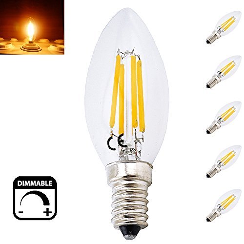 Dimmable 2W 4W LED E14 Filament Bulb Candelabra Light 220V European Base LED Torpedo Shaped Candle Lamp-Pack of 5