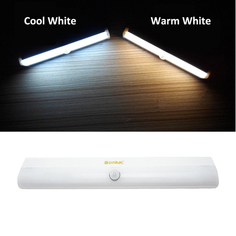 LED PIR Motion Sensor Light DIY Stick-on Anywhere Portable 10-LED Wireless Motion Sensing LED for Under Cabinet Wardrobe Drawer Bathroom Hallway