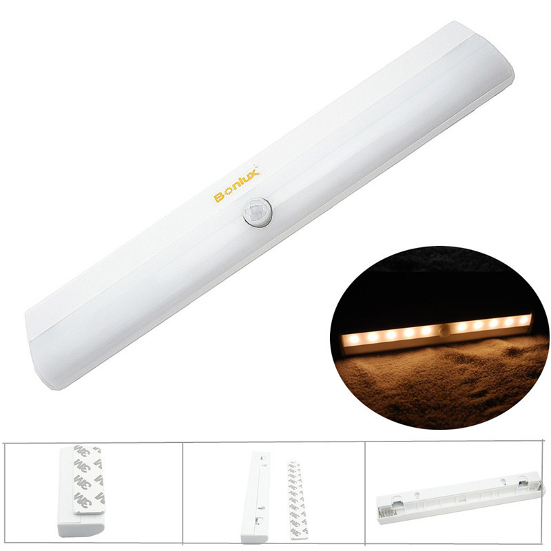 LED PIR Motion Sensor Light DIY Stick-on Anywhere Portable 10-LED Wireless Motion Sensing LED for Under Cabinet Wardrobe Drawer Bathroom Hallway