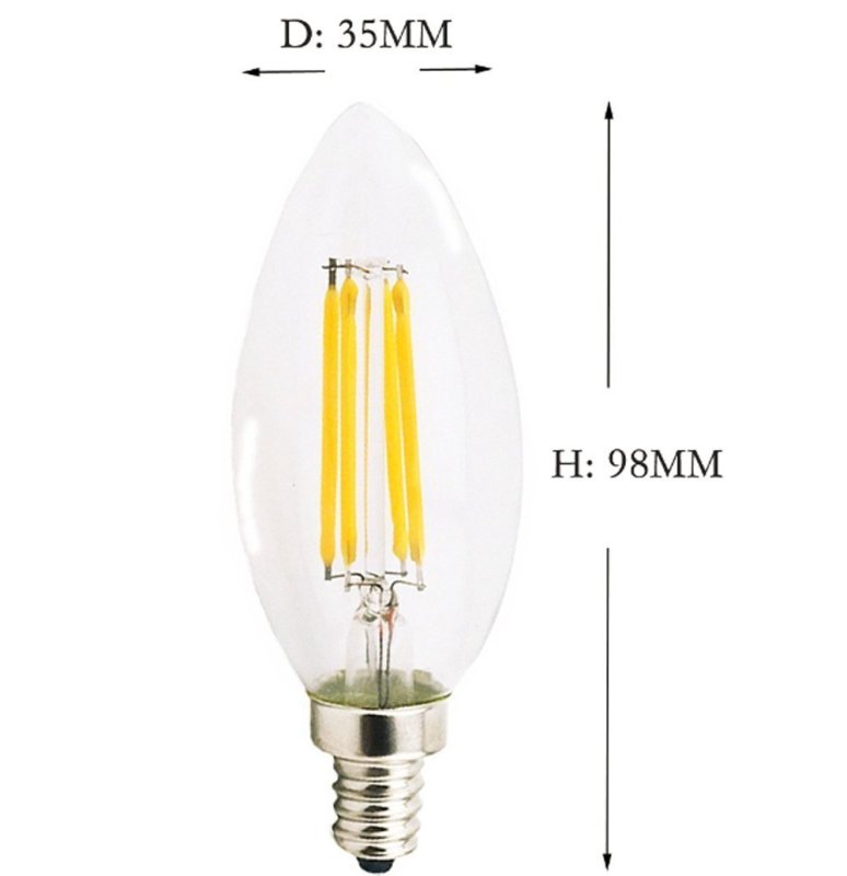 Dimmable 2W 4W LED E14 Filament Bulb Candelabra Light 220V European Base LED Torpedo Shaped Candle Lamp-Pack of 5