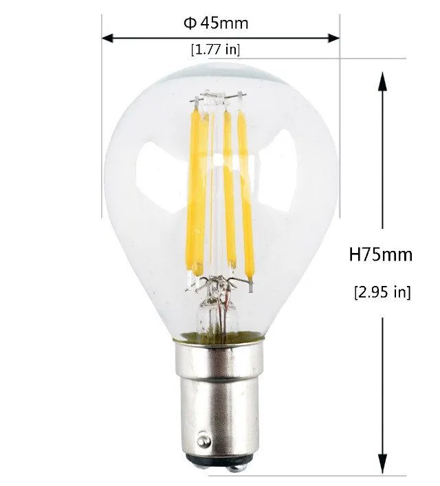 LED G45 Filament Light Bulb 4W B15 Base 220V LED Globe Ball Lamp Replae Vitange Chandelier Celling Fan Halogen Bulb-Pack of 4