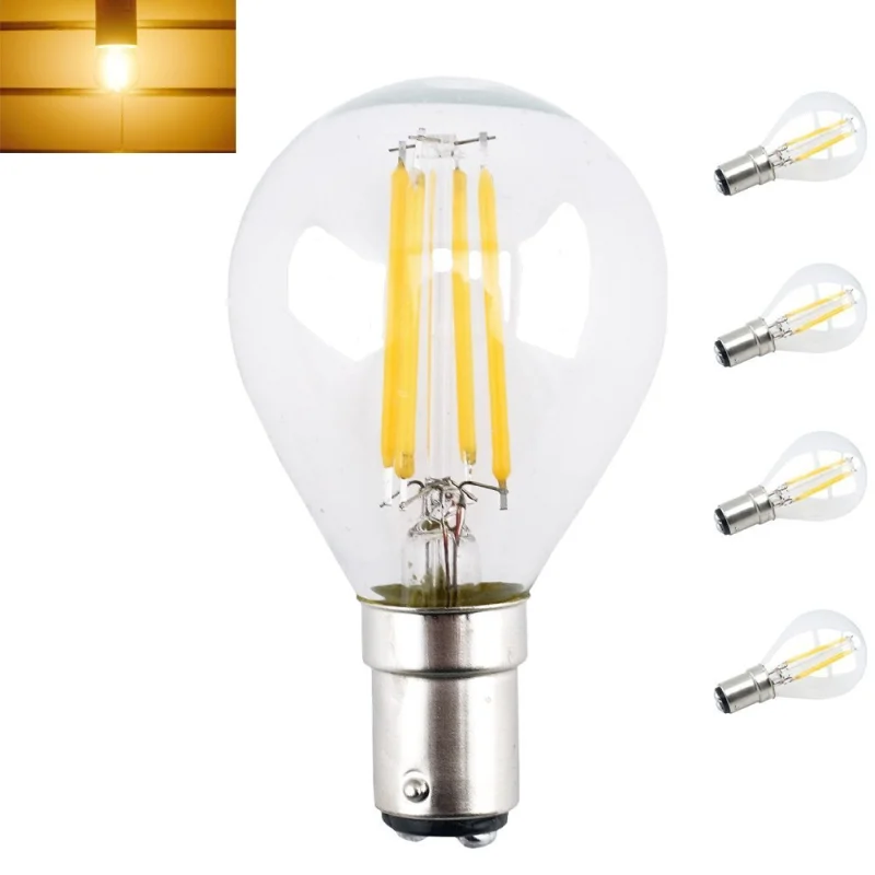 LED G45 Filament Light Bulb 4W B15 Base 220V LED Globe Ball Lamp Replae Vitange Chandelier Celling Fan Halogen Bulb-Pack of 4