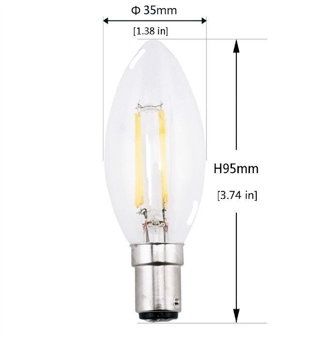 C35 B15 LED Candle Bulb 4W 220V Filament Light Bulb Crystal Chandelier LED Lamp With Glass Torpedo Shape 40W Incandescent Replacement-Pack of 4