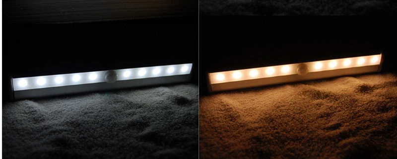 LED PIR Motion Sensor Light DIY Stick-on Anywhere Portable 10-LED Wireless Motion Sensing LED for Under Cabinet Wardrobe Drawer Bathroom Hallway