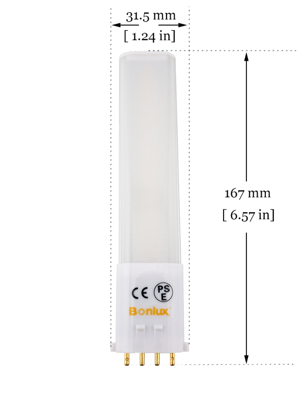 6W LED 2GX7 4-Pin Base PL Lamp 13W CFL/Compact Fluorescent Lamp Replacement Single Tube LED PL Horizontal Recessed Bulb (Remove the Ballast)
