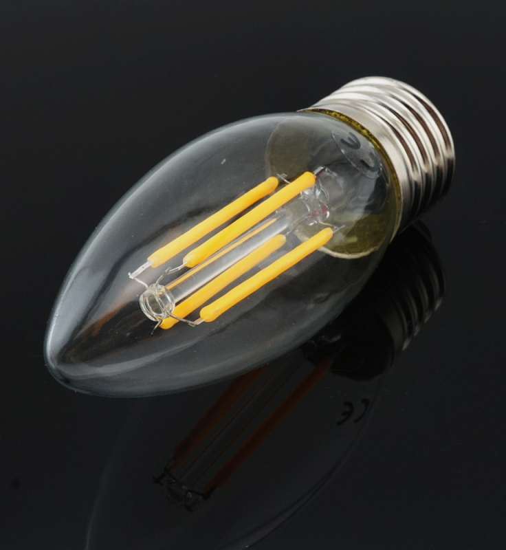 4W 220V LED C35 E27 Filament Light Bulb Medium Screw Base E27 LED Clear Glass Torpedo Shape Lamp for E27 Light Fixtrue Lighting-Pack of 4