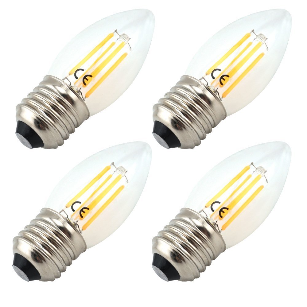 4W 220V LED C35 E27 Filament Light Bulb Medium Screw Base E27 LED Clear Glass Torpedo Shape Lamp for E27 Light Fixtrue Lighting-Pack of 4