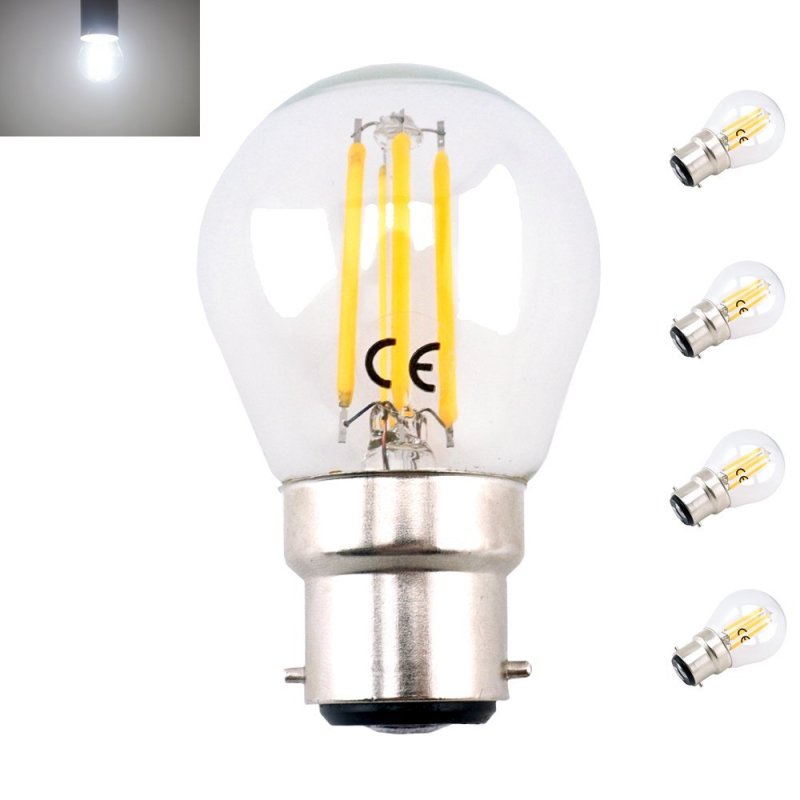 B22 G45 LED Filament Bayonet Light Bulb 4W 220V LED G45 B22 Glass Edison Retro Bulb for Ceiling Fan Chandelier Crystal Lighting-Pack of 4