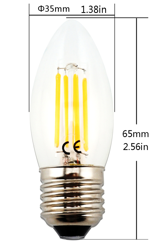 4W 220V LED C35 E27 Filament Light Bulb Medium Screw Base E27 LED Clear Glass Torpedo Shape Lamp for E27 Light Fixtrue Lighting-Pack of 4