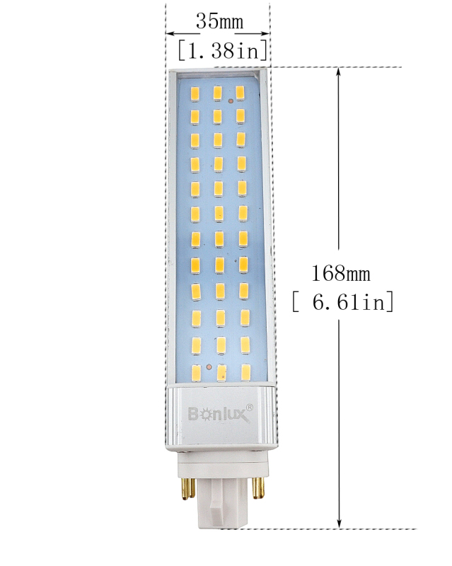 Bonlux 13W GX24 4-Pin Rotatable LED PLC Lamp 26W CFL Repalcement LED G24Q/GX24Q Harizontal Recessed Down Light 2-Pack