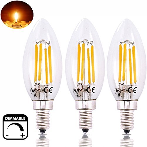 Dimmable 6W LED E12 Candle Candelabra Base LED Light C35 E12 Torpedo Shaped Filament Bulb Light 60W Incandescent Replacement Bulb-Pack of 3