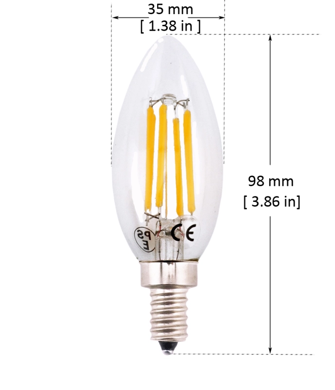Dimmable 6W LED E12 Candle Candelabra Base LED Light C35 E12 Torpedo Shaped Filament Bulb Light 60W Incandescent Replacement Bulb-Pack of 3
