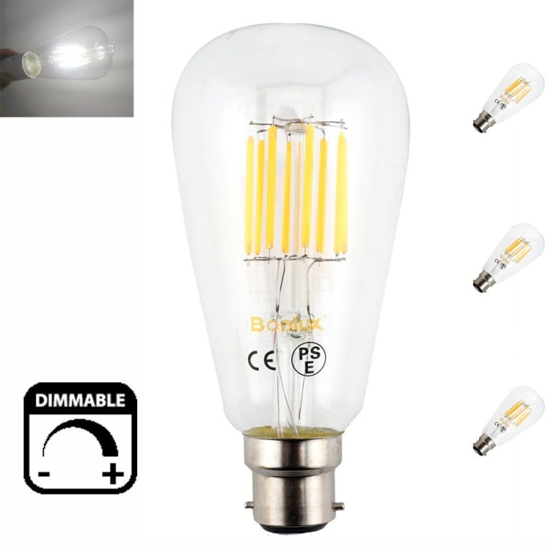 3-Pack 8W B22 Dimmable LED Squirrel Cage Light Bulb BC Bayonet ST64 LED Antique Long Filament Bulb 75W Incandescent Equivalent