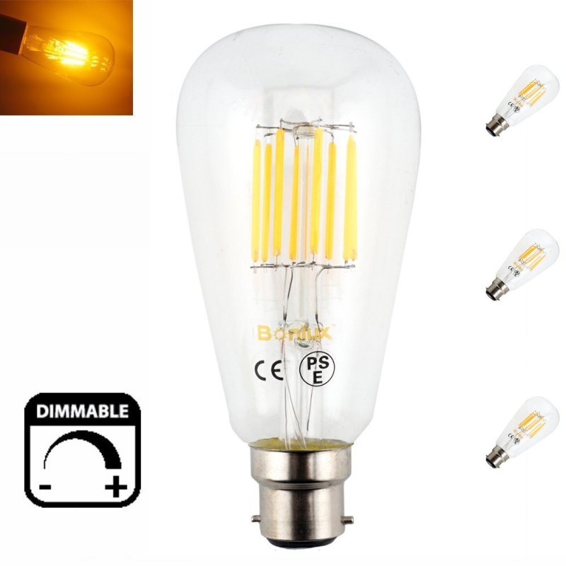 3-Pack 8W B22 Dimmable LED Squirrel Cage Light Bulb BC Bayonet ST64 LED Antique Long Filament Bulb 75W Incandescent Equivalent