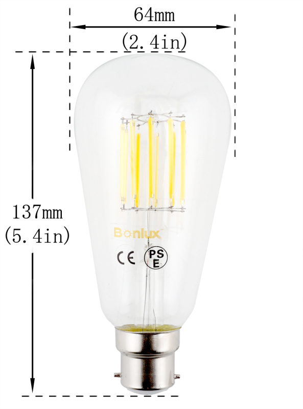 3-Pack 10W ST64 B22 LED Squirrel Cage Light Bulb Bayonet Cap BC ST64 LED Antique Long Filament Bulb 100W Incandescent Equivalent  (Non-dimmable)