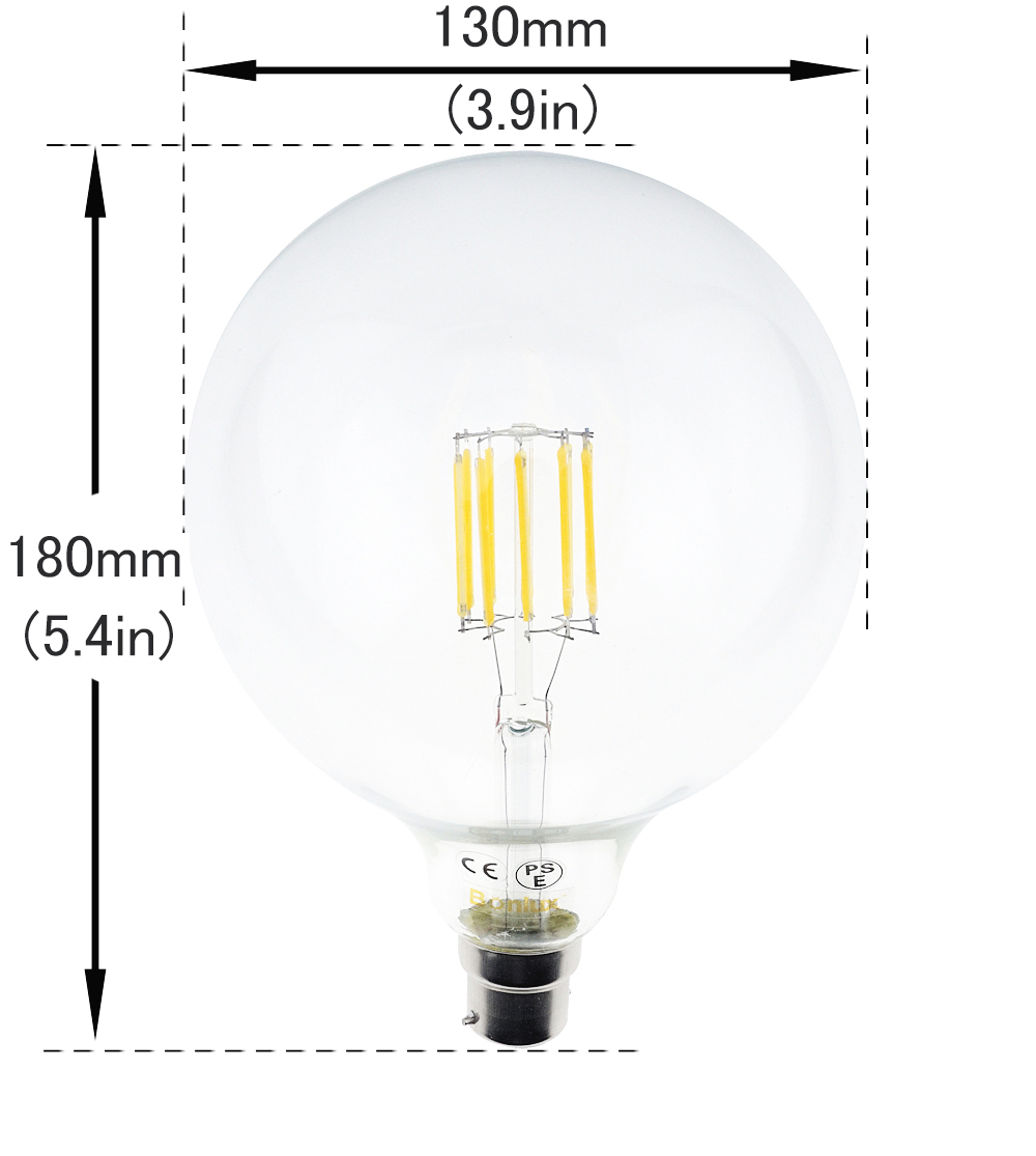 10W G125 B22 LED Filament Globe 125mm Bayonet Cap BC LED Antique Edison Filament Bulb 100 Watt Incandescent Replacement (Non-dimmable)