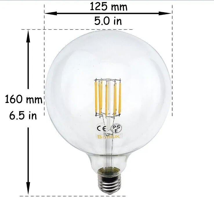 10W G125 E27 LED Filament Glass Globe 125mm ES Edison Screw LED Retro Filament Globe Bulb 100 Watt Incandescent Equivalent (Non-dimmable)