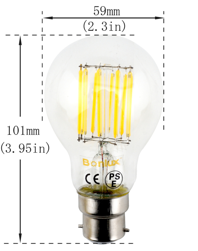 4-Pack 10W Bayonet LED Filament Bulb GLS A60 BC B22 LED Vintage Glass Bulb 100W Incandescent Replacement (Non-dimmable)