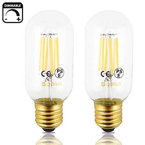 6W LED Vintage Edison T14 Tubular Filament Bulb 110/220V Medium E26 Base Clear Glass LED T45 Decorative Light 60W Incandescent Replacement (Pack of 4)