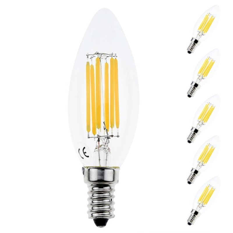 6W C35 Edison Base E14 LED Filament Bulbs Chandelie LED Bulb Bathroom Led Light Bulbs,60W Incandescent Replacement (5-pack, Non-dimmable)