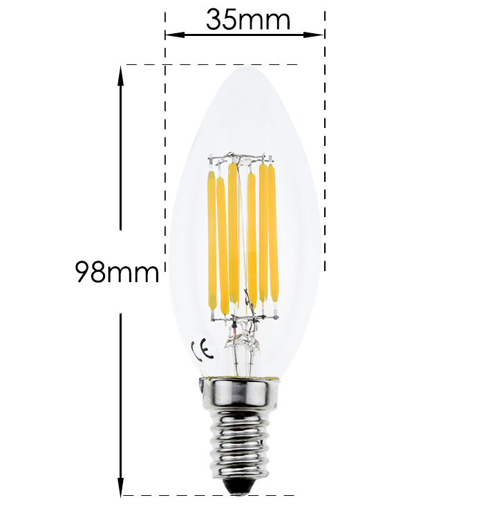 6W C35 Edison Base E14 LED Filament Bulbs Chandelie LED Bulb Bathroom Led Light Bulbs,60W Incandescent Replacement (5-pack, Non-dimmable)