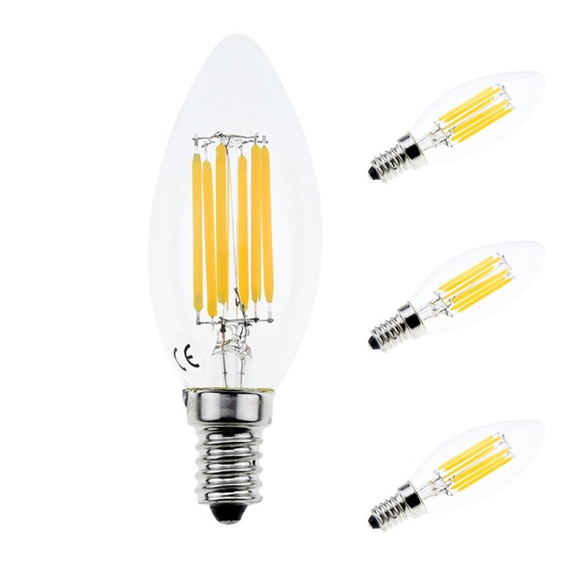 6W C35 Edison Candelabra LED Filament Bulbs Chandelie LED Bulb E14 Base Decorative Candle Light Bulb 60W Incandescent Replacement (3-pack)