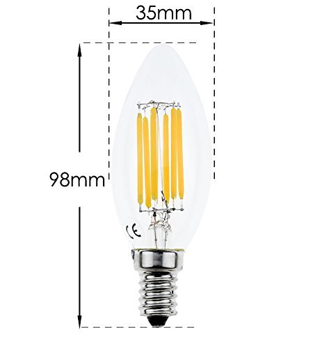 6W C35 Edison Candelabra LED Filament Bulbs Chandelie LED Bulb E14 Base Decorative Candle Light Bulb 60W Incandescent Replacement (3-pack)