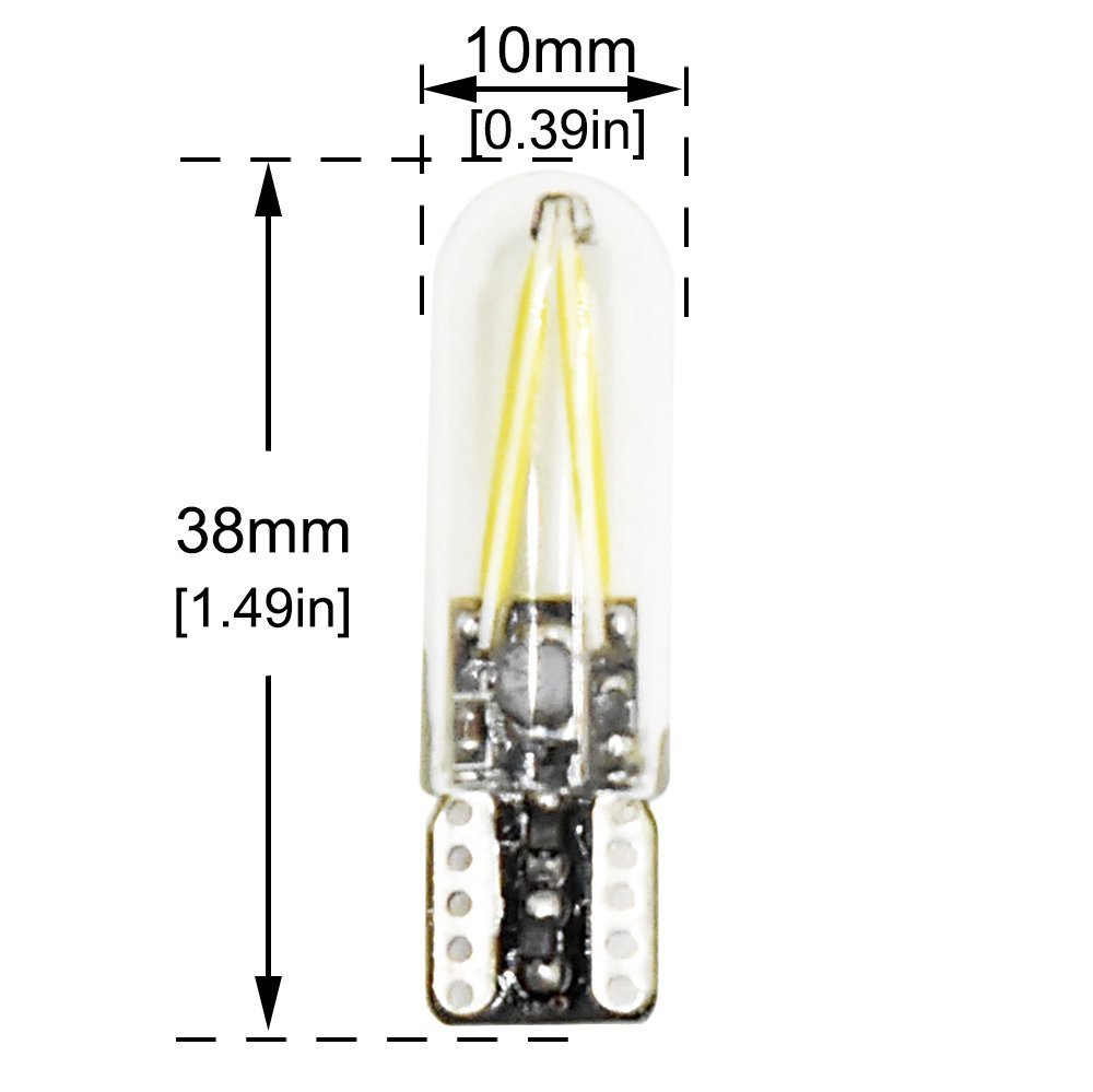 T10 194 Car RV Landscaping COB LED 1.5W Ice Blue 12V AC/DC LED Interior Lights for 194 T10 Wedge Replacement (6-Pack)