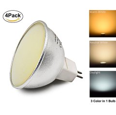 3 Color in 1 MR16 GU5.3 LED Bulb 120/220V 5W Color Temperature Changing LED G5.3 Spotlight 35W Halogen Replacement Bulb for Recessed Lighting (4-Pack)