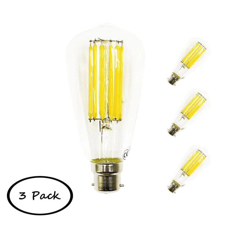 ST64 BC LED Filament Light Bulb 12W B22 Bayonet Cap Antique Edison Style Lamp Bulb Long Filament 120W Halogen Replacement Non-dimmable (3 Pack)