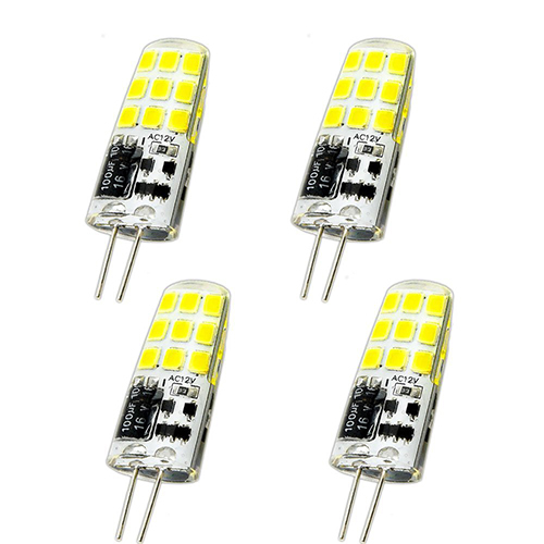 3 Watt AC/DC 12V G4 LED Light Bulb 25 Watt Halogen Bulbs Equivalent, Bi-Pin Base T3 JC Type G4 Lamp Silicone Coated LED Lights (4-Pack)