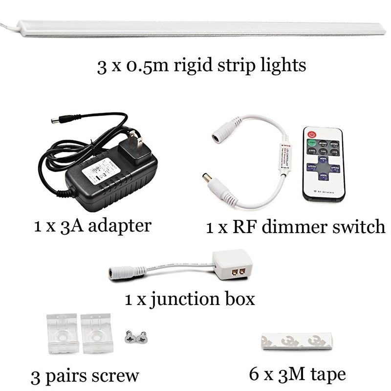 Dimmable Under Cabinet LED Lighting 0.5m/strip Ultra Slim Kitchen Counter Rigid Strip Light Kit, DC12v Total 30 Watt Bar Lamp All Accessories Included