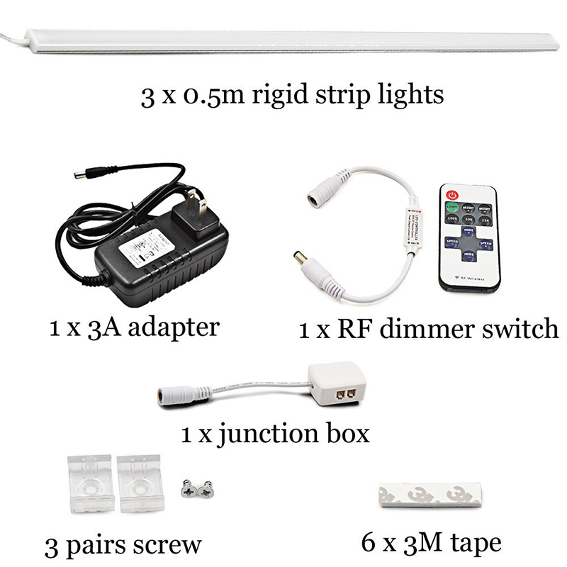 Dimmable Under Cabinet LED Lighting 0.5m/strip Ultra Slim Kitchen Counter Rigid Strip Light Kit, DC12v Total 30 Watt Bar Lamp All Accessories Included