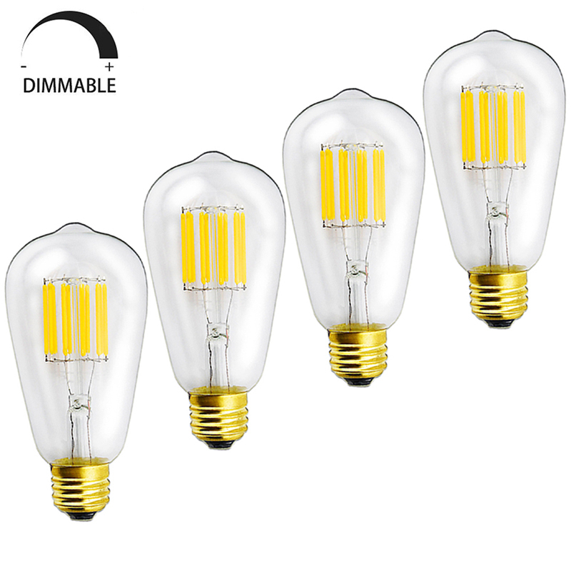 10W Dimmable ST64 Vintage LED Filament Bulb 120V ST21(ST64) Antique Shape Edison Style E26 Medium Base 100W Equivalent Lamps (4-Pack)