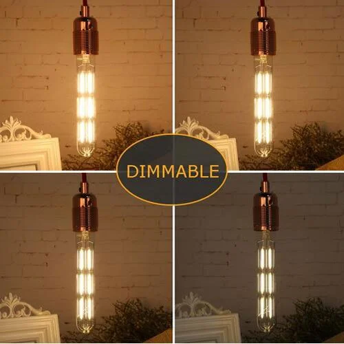 Dimmable 6 Watt LED T10 Tubular Light 60 Watt Incandescent Equivalent E26 Edison Vintage Filament Tube Lamp Medium Base Clear Glass Bulb (3-Pack)