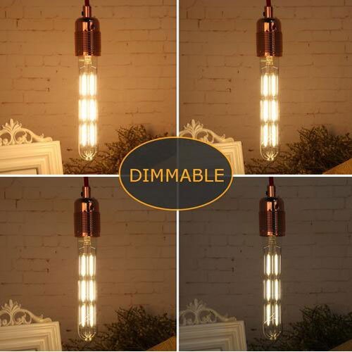 Dimmable 6 Watt LED T10 Tubular Light 60 Watt Incandescent Equivalent E26 Edison Vintage Filament Tube Lamp Medium Base Clear Glass Bulb (3-Pack)