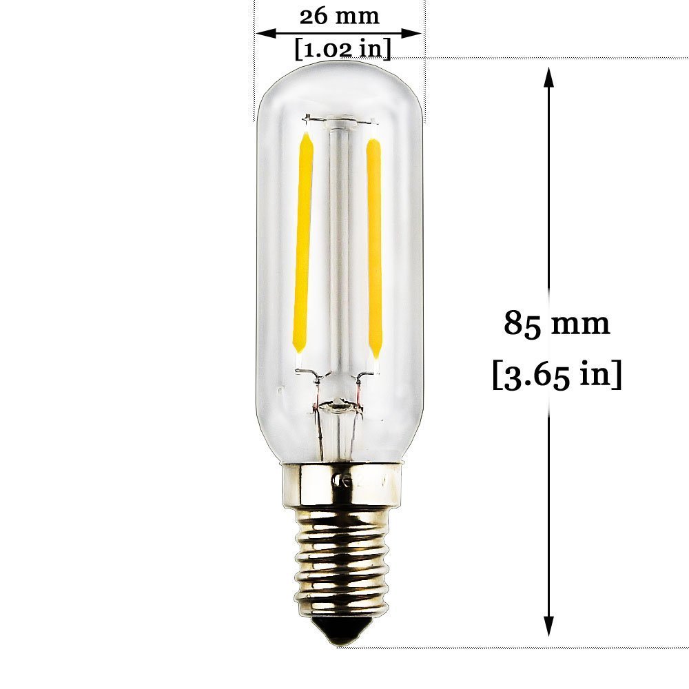 LED E14 T26 Tubular Light Bulb, Equivalent to 40W Small Edison Screw Bulbs, 4W 400lm Dimmable 240V Cooker Hood Bulbs（pack of 2）