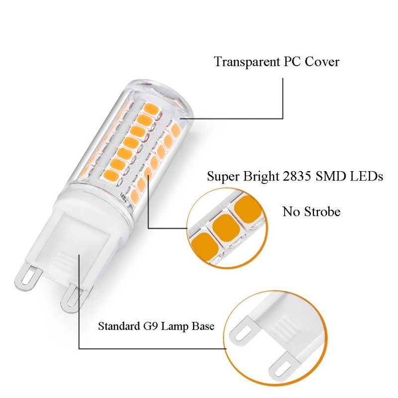 Dimmable G9 LED Bulb 35W Halogen Equivalent T4 JD Type Ceramic G9 Base Bulb,  No Strobe, Flicker Free LED G9 for Chandelier, Ceiling Fixture