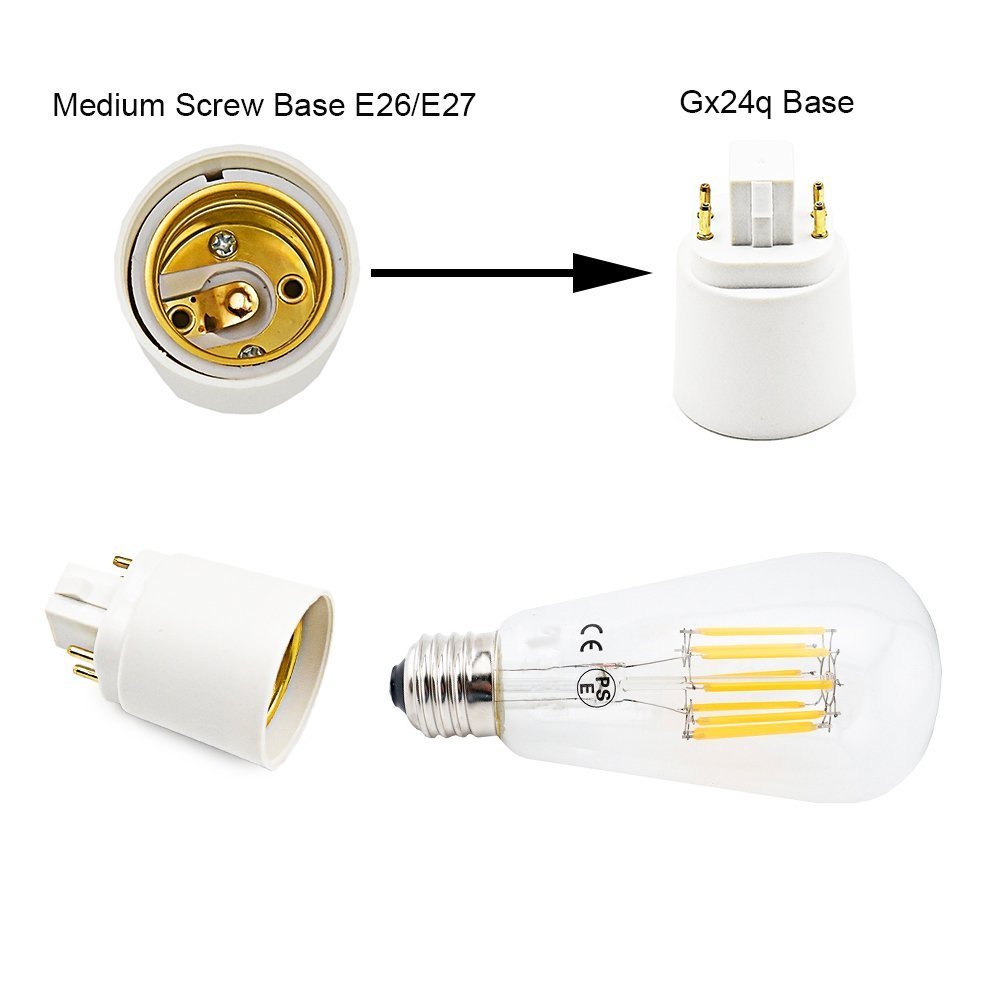Gx24q to E26/E27 LED Light Sockets Adapter, Gx24q to Medium Edison Bulb Base Adapter, 4 Pin CFL Lamp Base Converter Remove Bypass the Ballast(10-Pack)