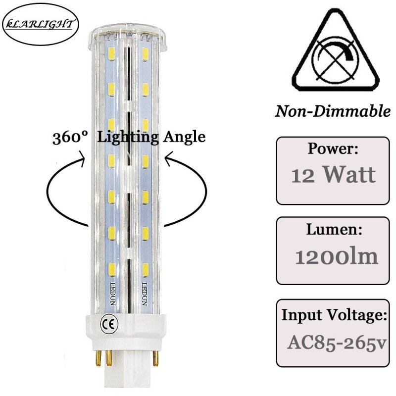 Bonlux G24Q Base LED Bulb 12W GX24Q 4 Pin LED PL Corn Light Lamps GX24(G24) LED Lights 26W Compact Fluorescent Lamp Replacement (Remove the Ballast)