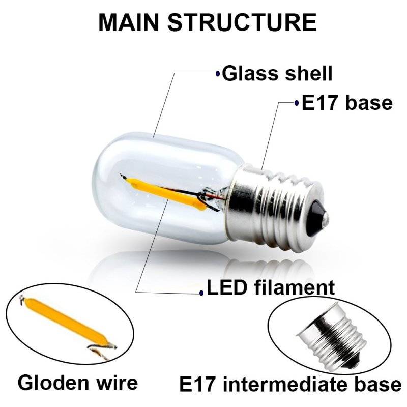 1W E17 T22 LED Edison Filament Bulb 10W Replacement Light, Intermediate Base LED Microwave Oven Appliance Light